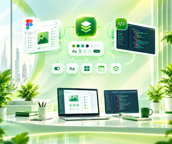 Design system components shown side by side in Figma and code